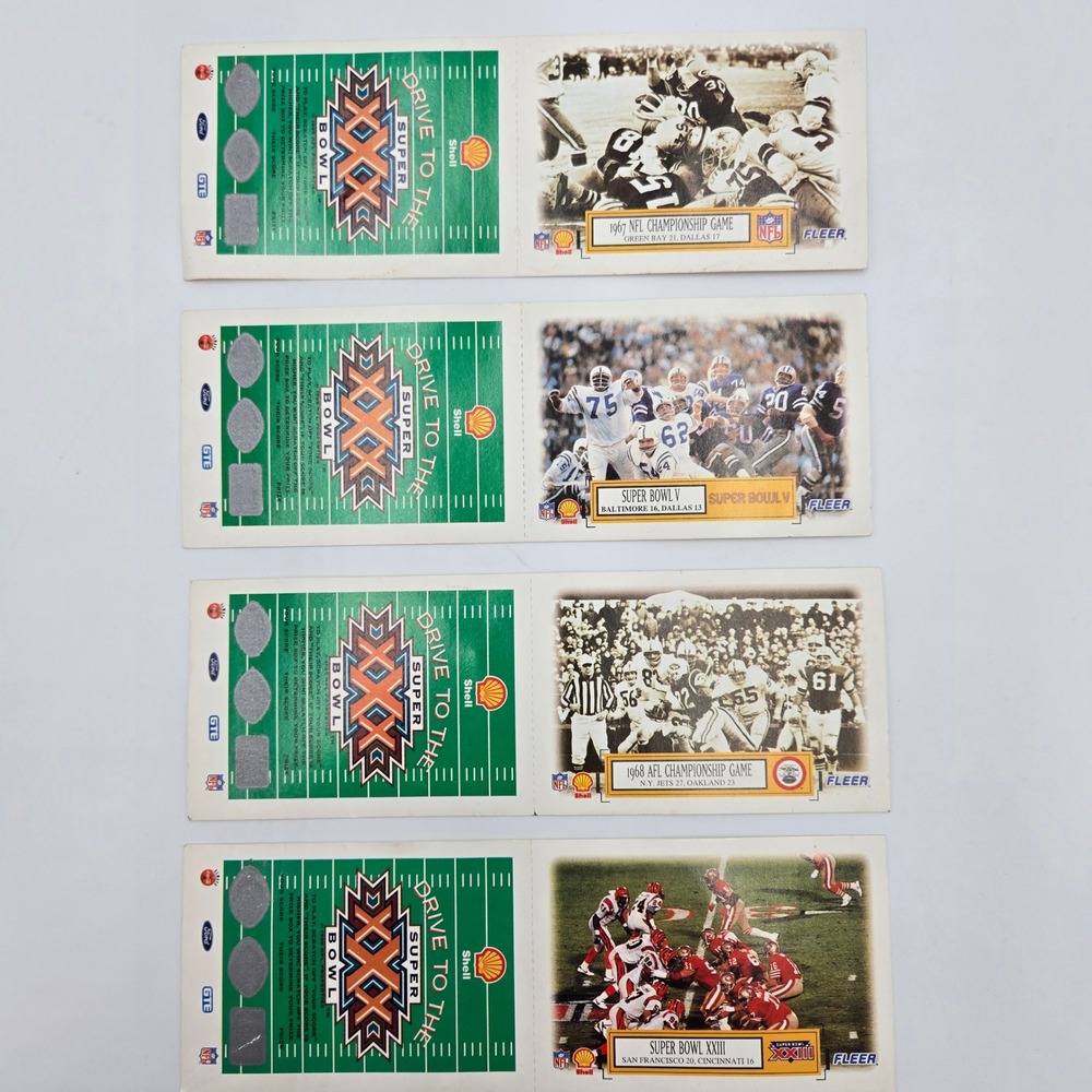 Vintage 1995 Fleer Shell Drive To The Super Bowl Scratch Card Lot of 4 Promo NFL